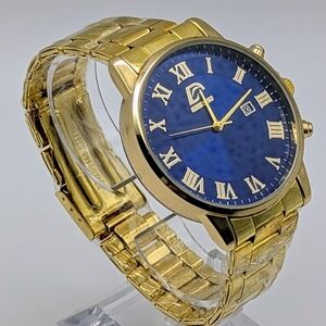 Elegant Gold and Blue Analog Dress Watch